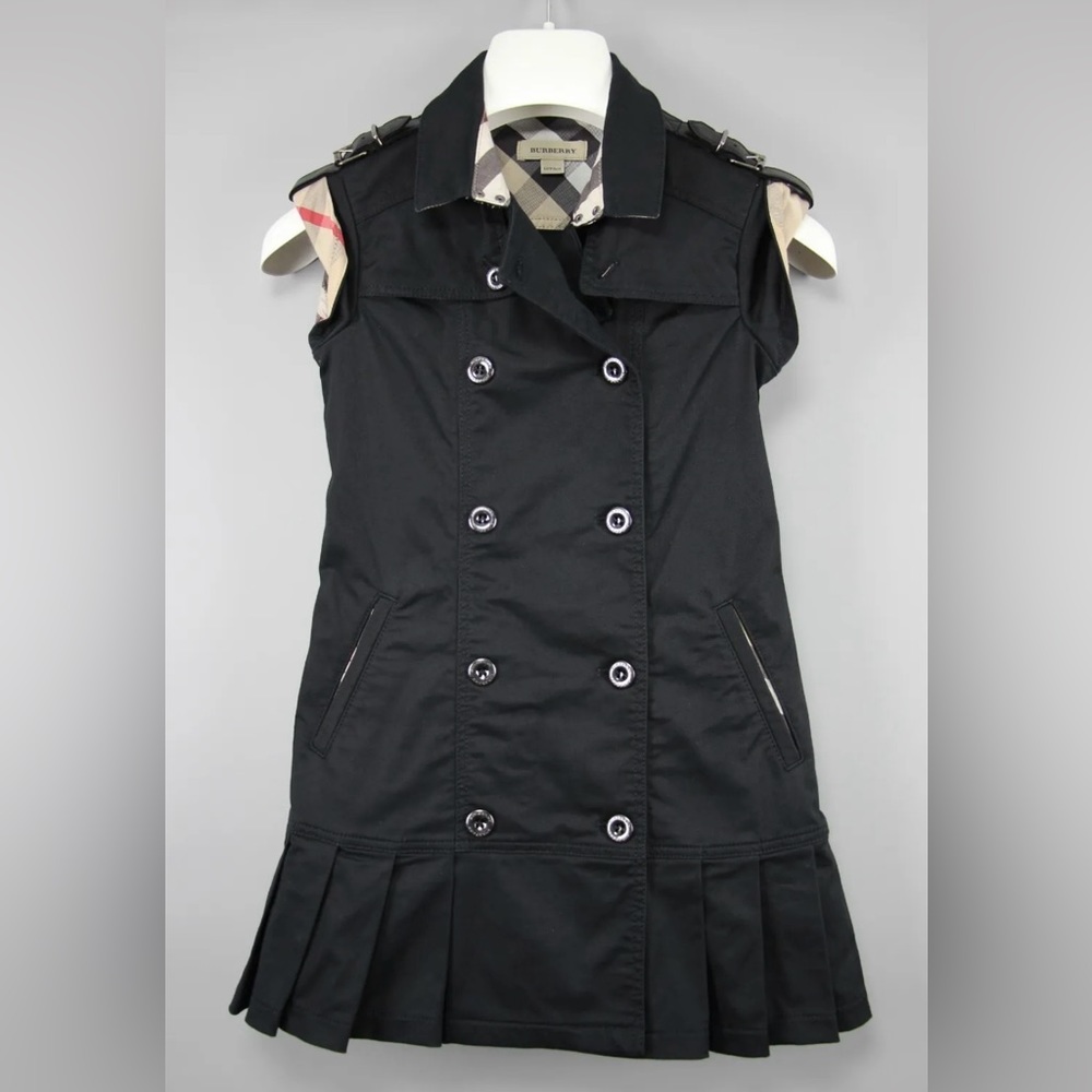 BURBERRY Authentic Black Cotton Dress Lapel Nova Check Girls Sz 6 years 114 CM